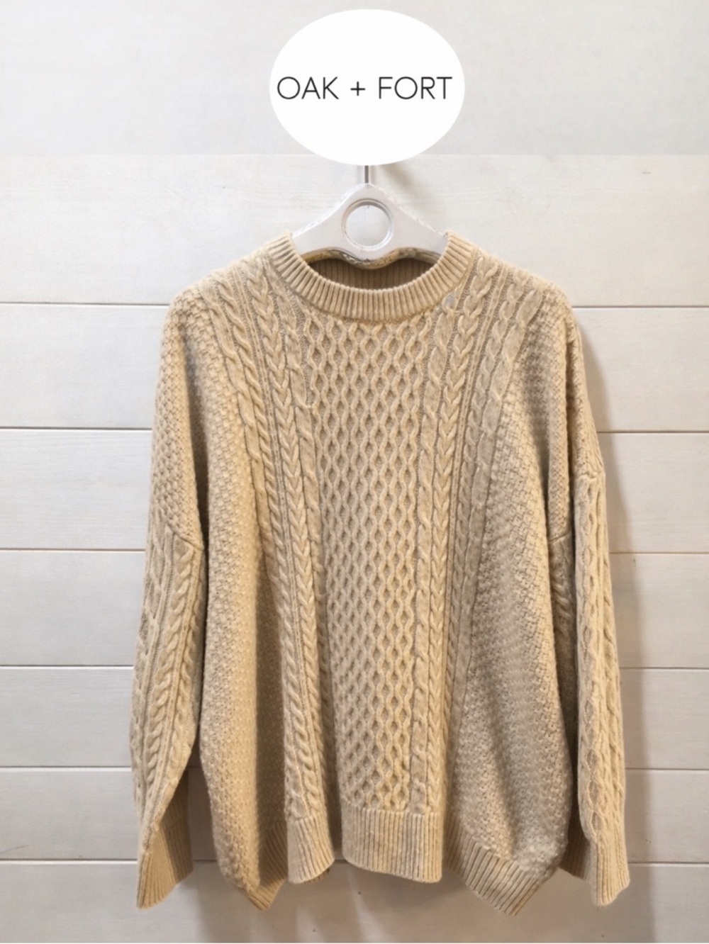 OAK + FORT CREAM CABLE KNIT SWEATER – SIZE L